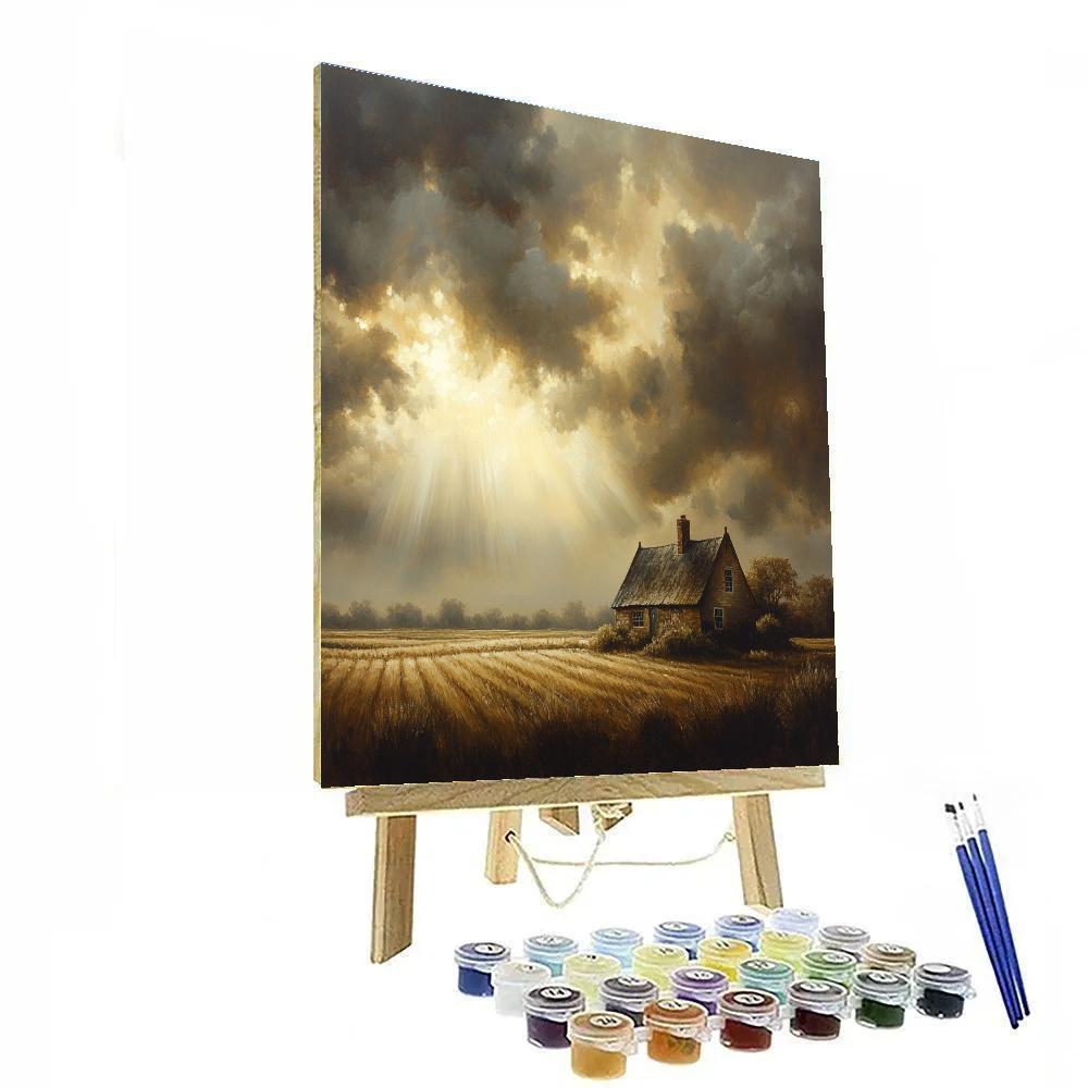 Rembrandt Inspired Cottage Enveloped In Shadowy Fields Paint by numbers art