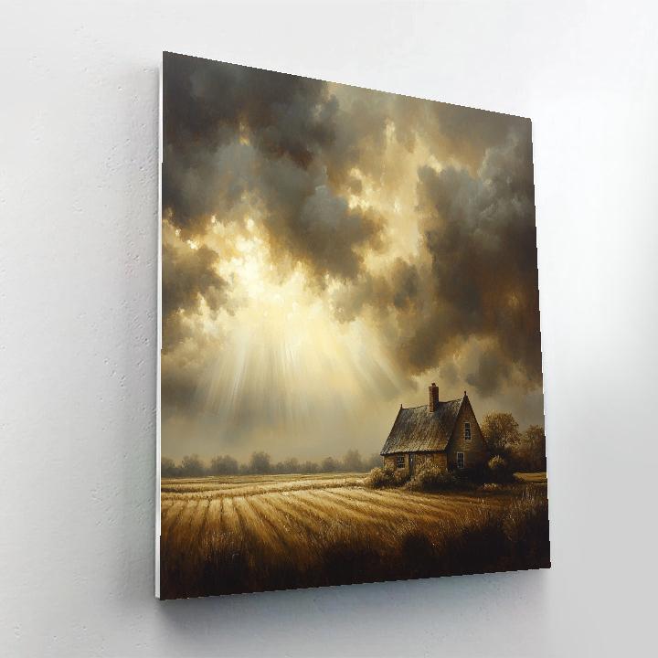 Rembrandt Inspired Cottage Enveloped In Shadowy Fields Paint by numbers art