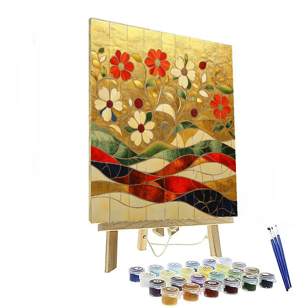 Gustav Klimt Inspired Decorative Meadow Of Flowers Numbered painting kits