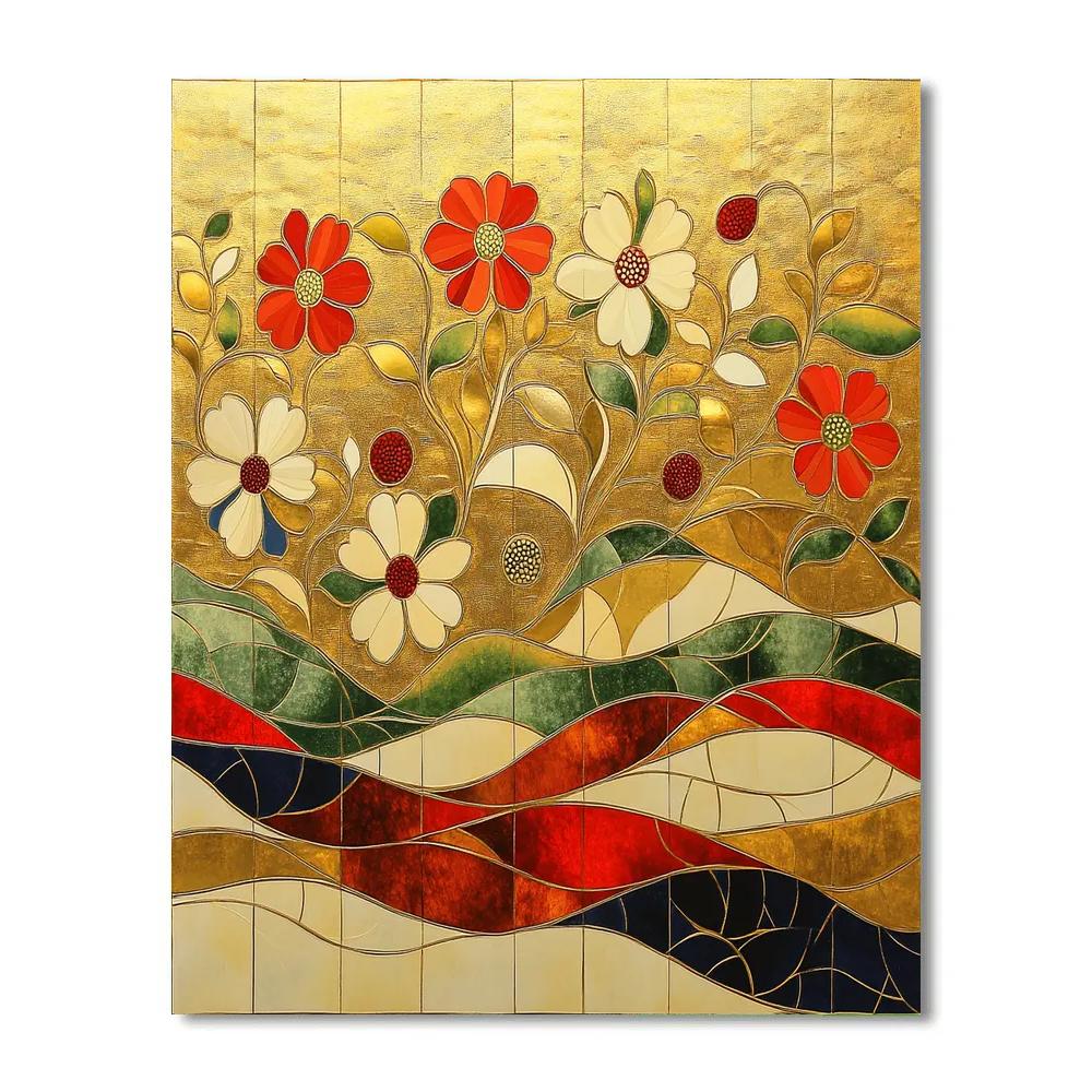 Gustav Klimt Inspired Decorative Meadow Of Flowers Numbered painting kits