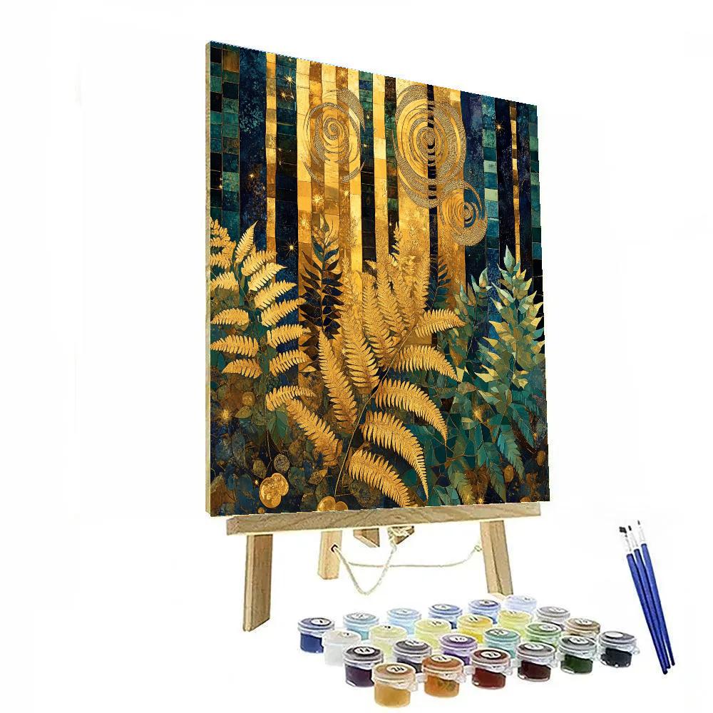 Gustav Klimt Inspired Golden Fern Forest paint by number
