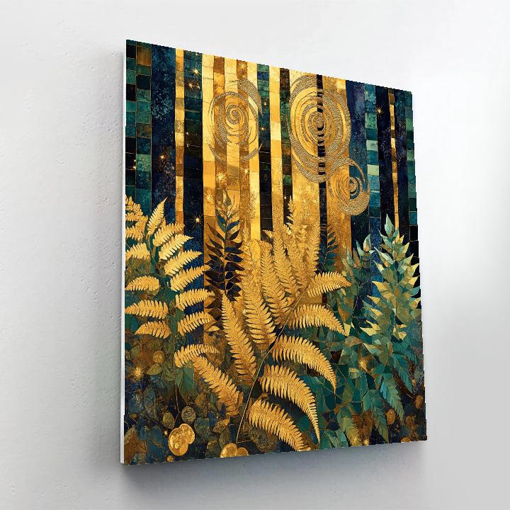 Gustav Klimt Inspired Golden Fern Forest paint by number