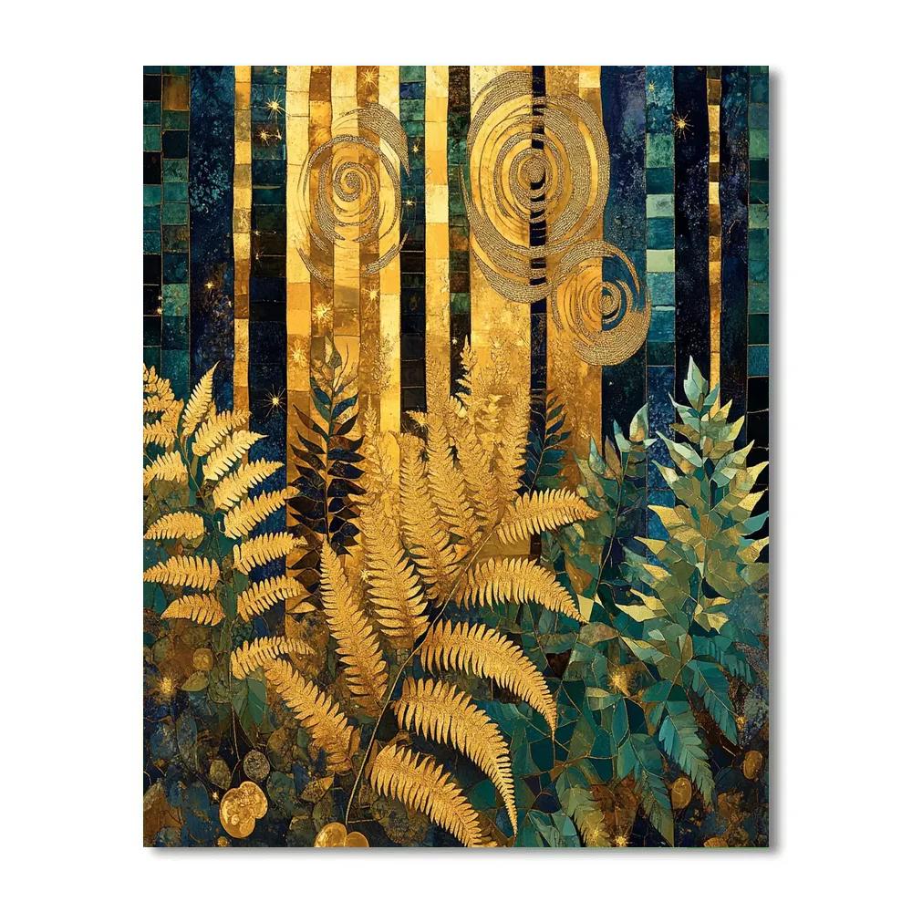 Gustav Klimt Inspired Golden Fern Forest paint by number