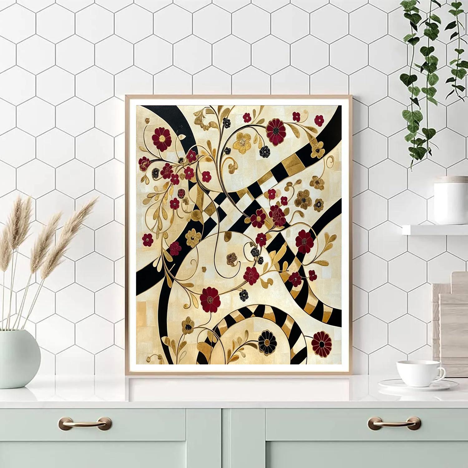 Gustav Klimt Inspired Mosaic Floral Tapestry Numbered painting kits