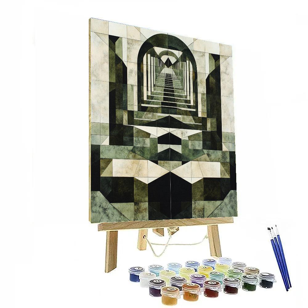 M.C. Escher Inspired Mirror Maze Of Falling Geometry Paint by numbers kits