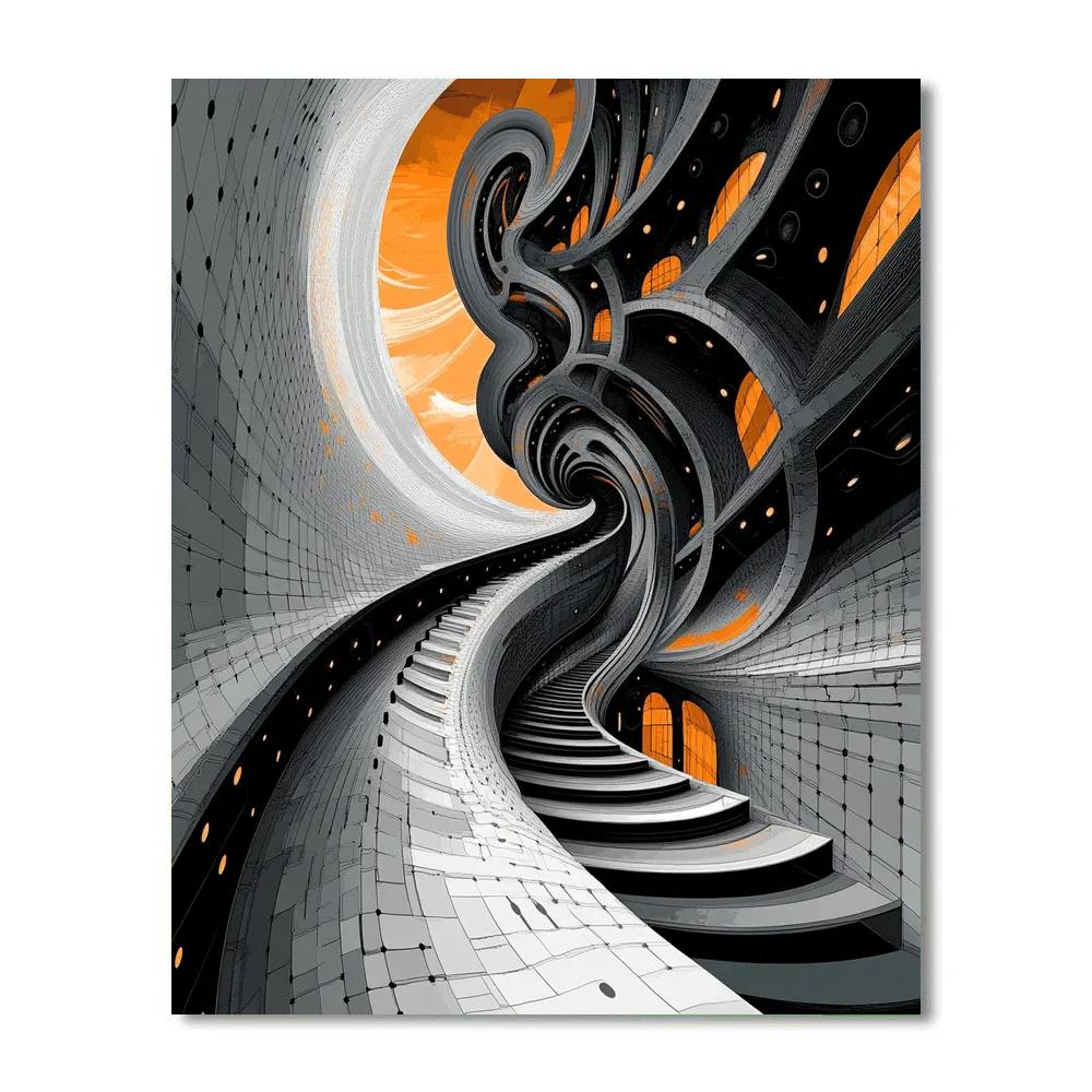M C Escher Inspired Infinite Staircase Vortex paint by numbers