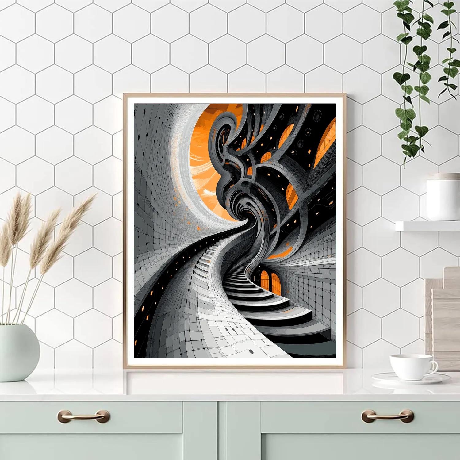 M C Escher Inspired Infinite Staircase Vortex paint by numbers