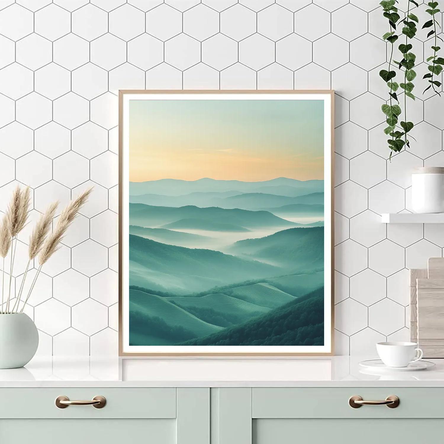 Hiroshige Inspired Mountain Mist Panorama paint by color