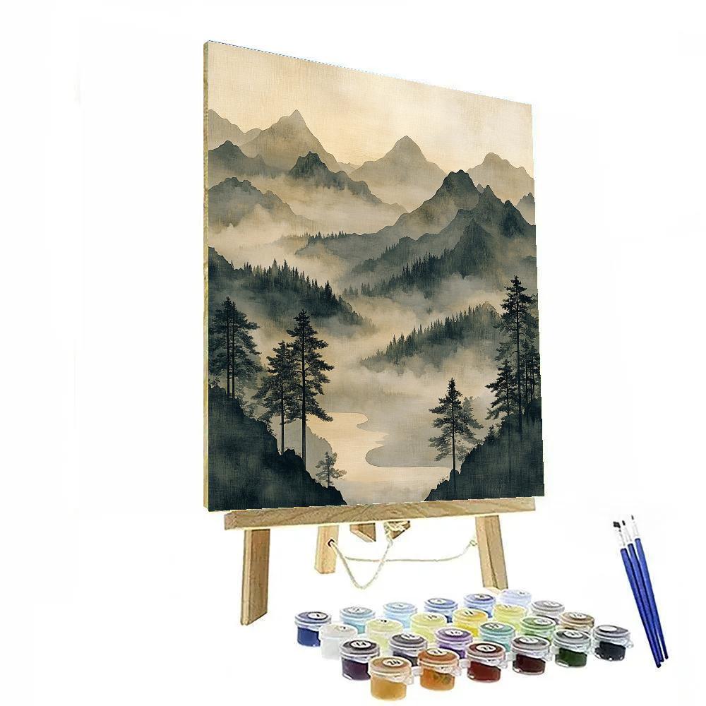 Zhao Mengfu Inspired Misty Mountain Scroll Paint by numbers art