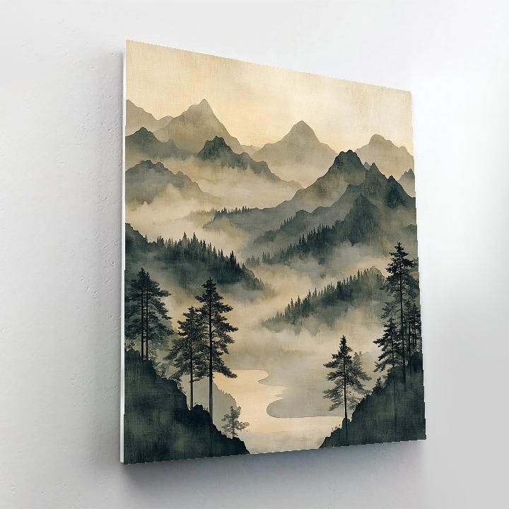 Zhao Mengfu Inspired Misty Mountain Scroll Paint by numbers art