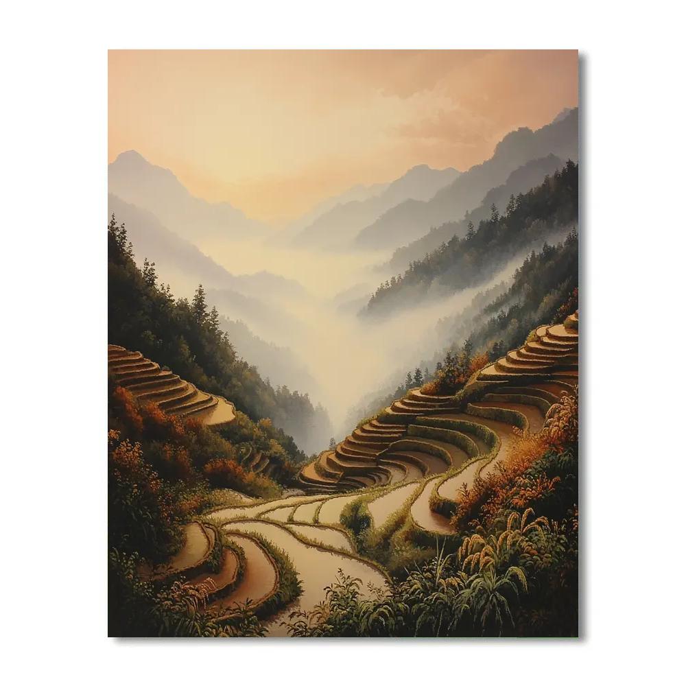 Hiroshige Inspired Autumn Terrace Twilight Paint by numbers art