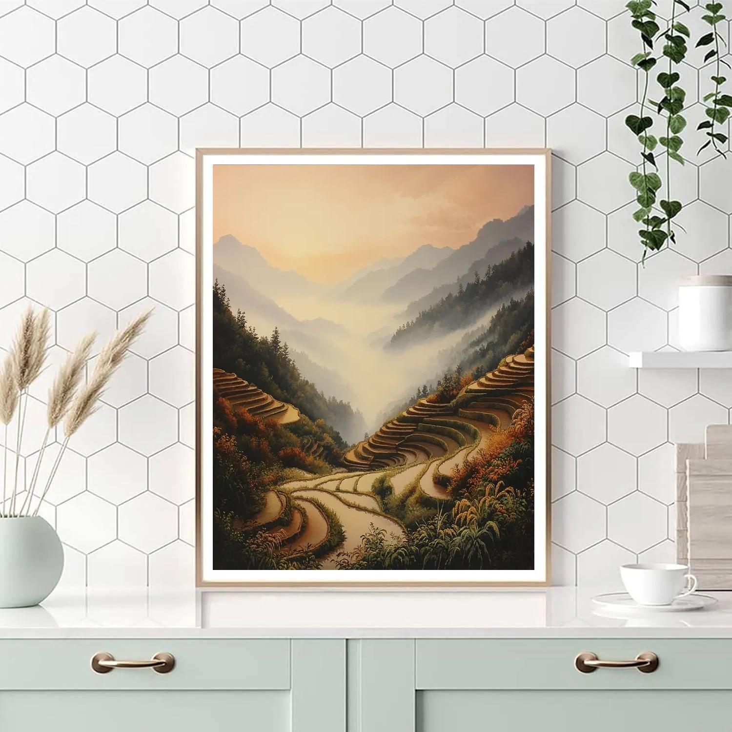 Hiroshige Inspired Autumn Terrace Twilight Paint by numbers art