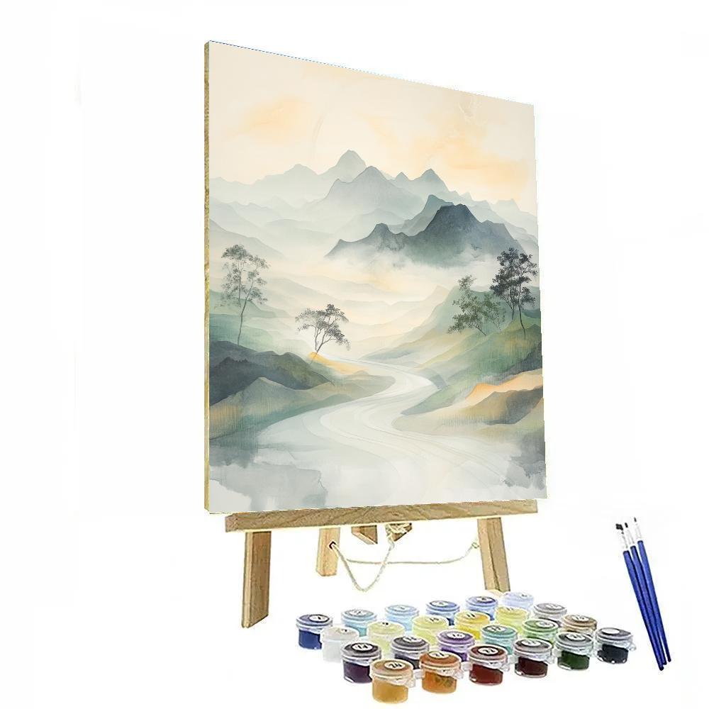 Zhao Mengfu Inspired Misty Mountain Harmony Number painting