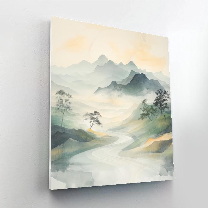 Zhao Mengfu Inspired Misty Mountain Harmony Number painting