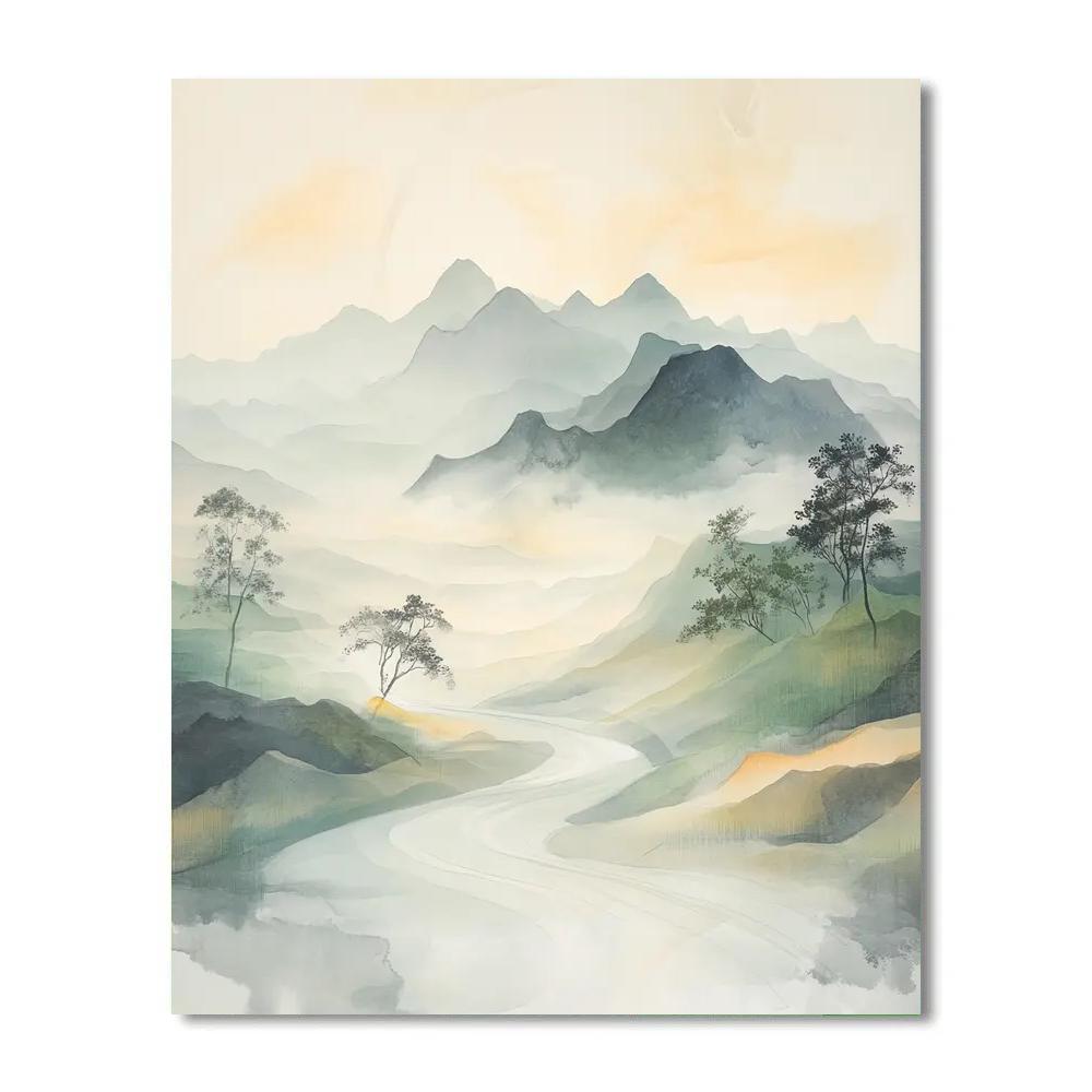 Zhao Mengfu Inspired Misty Mountain Harmony Number painting