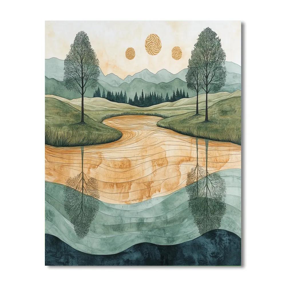 Zhao Mengfu Inspired Scholarly River Reflection painting number kit