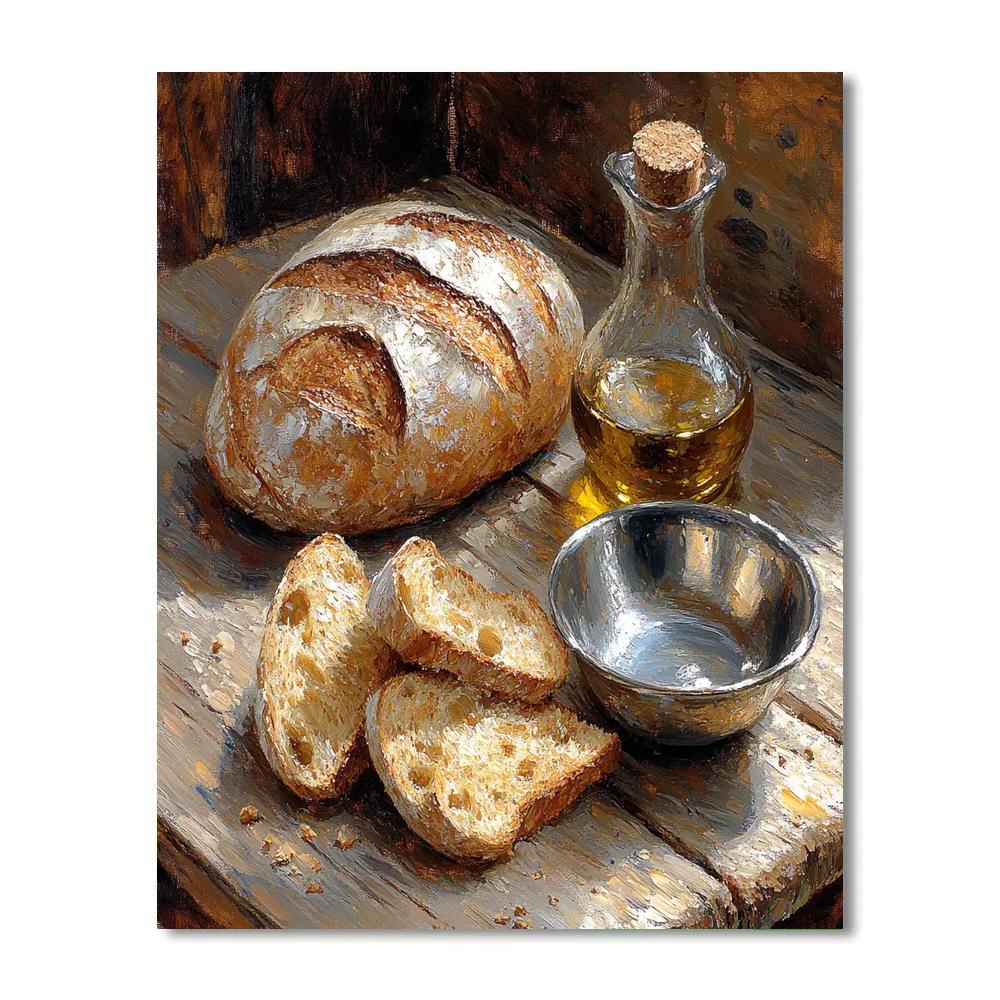 Diego Velázquez Inspired Bread And Olive Oil Still Life paint by number