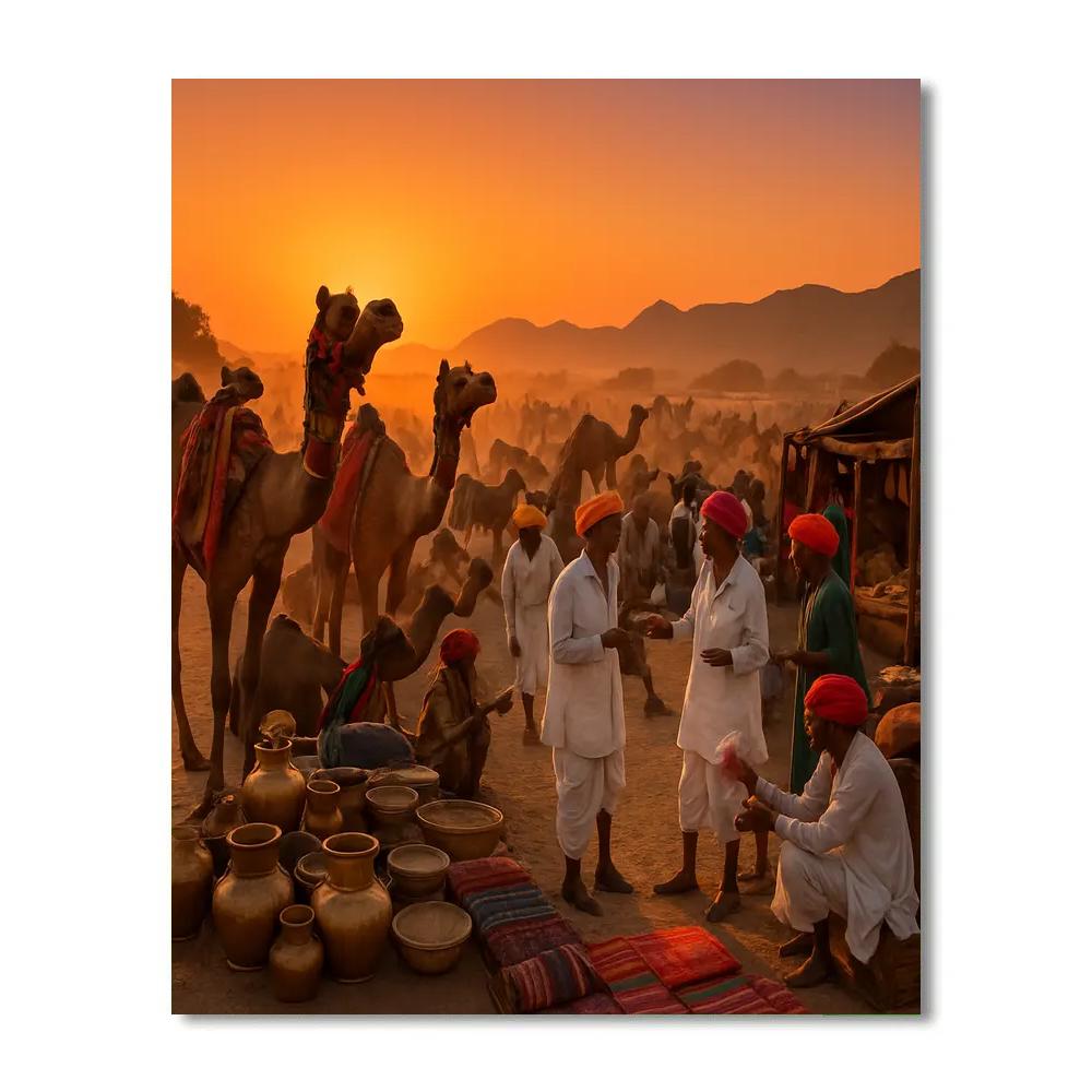 Pushkar Camel Fair Desert Sunset Paint by numbers art