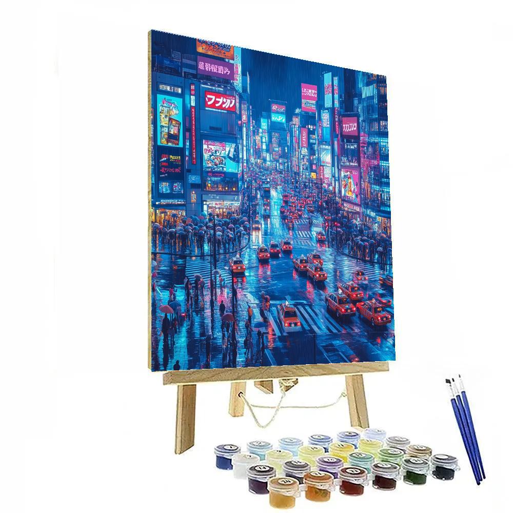 Shibuya Crossing At Night Tokyo Japan painting number kit