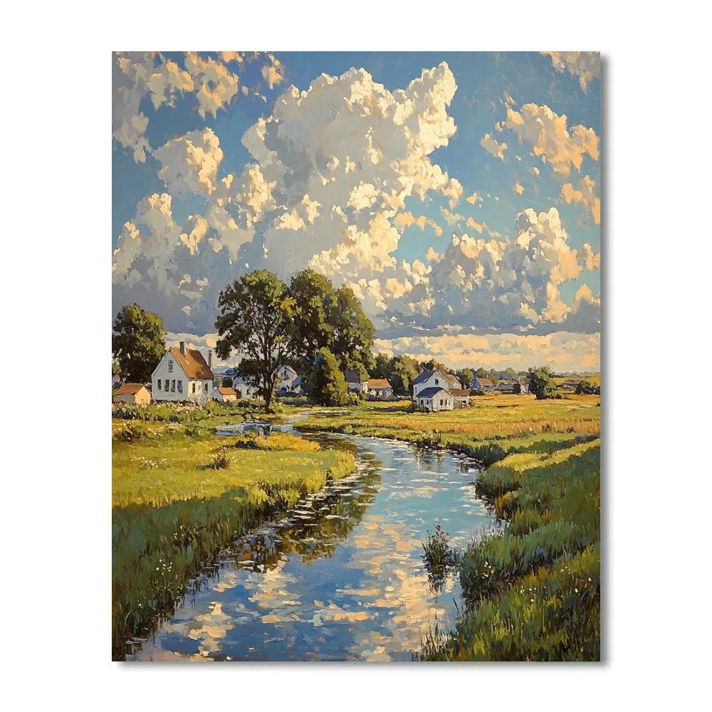 John Constable Inspired Village By The River Painting by numbers kit