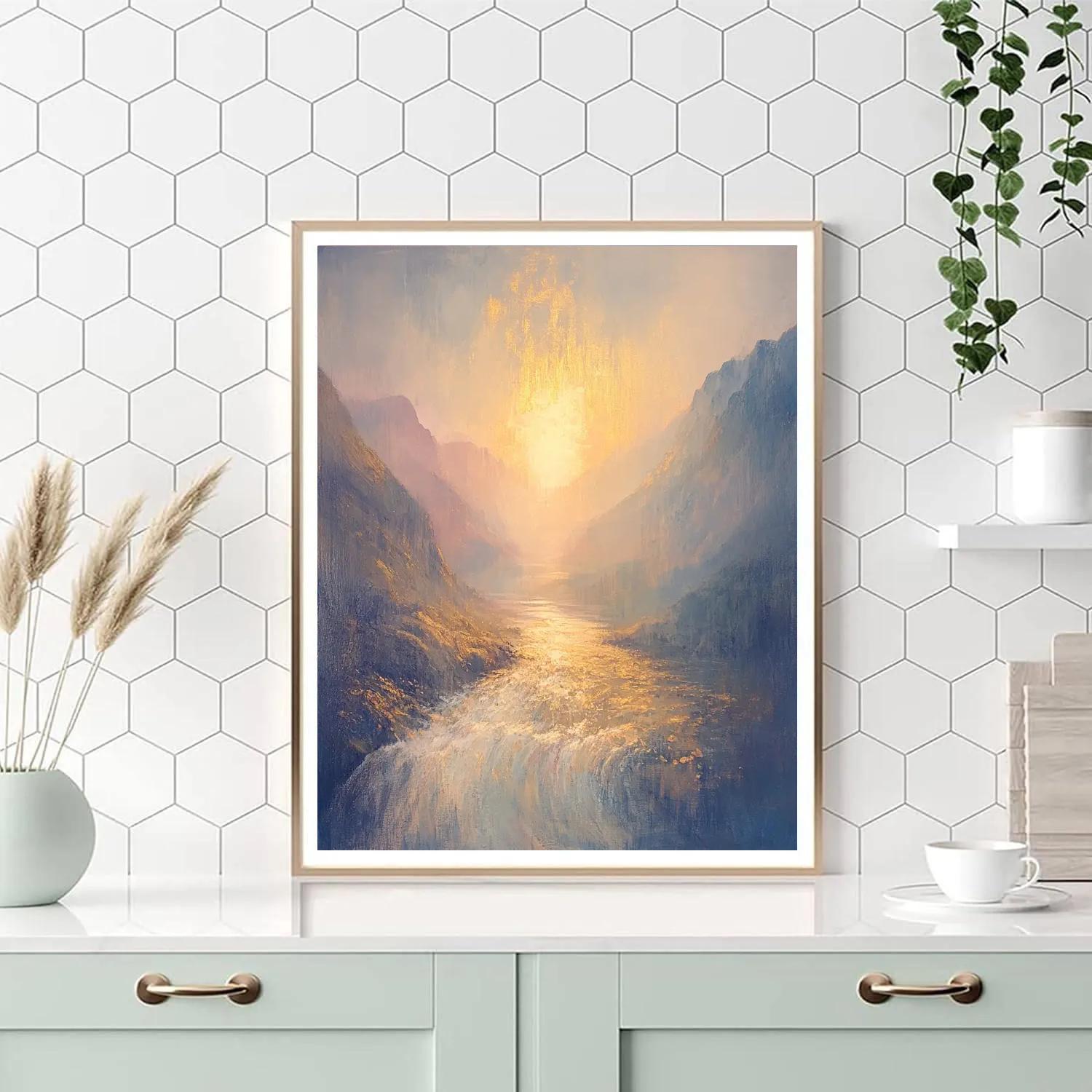 Turner Inspired Mountain River At Sunrise Paint by numbers art