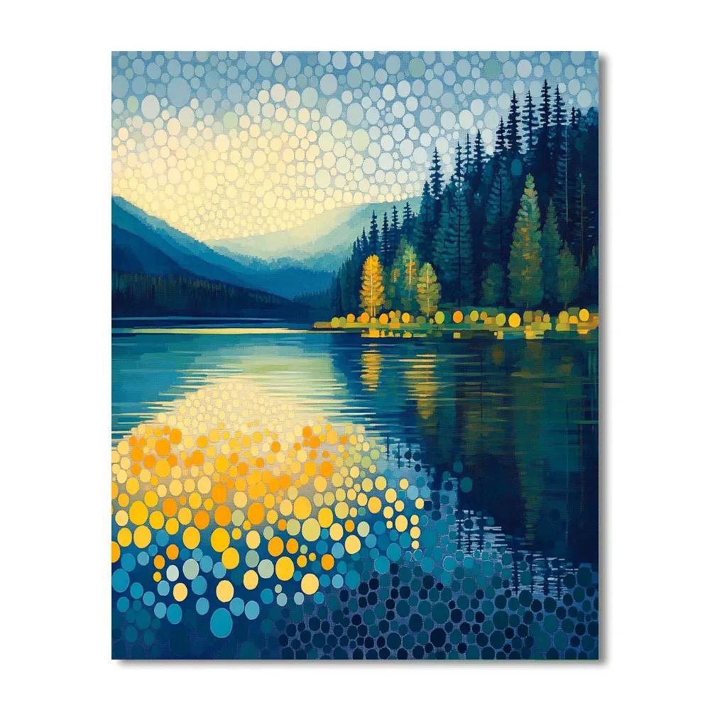 Seurat Inspired Sunlit Lake Number painting