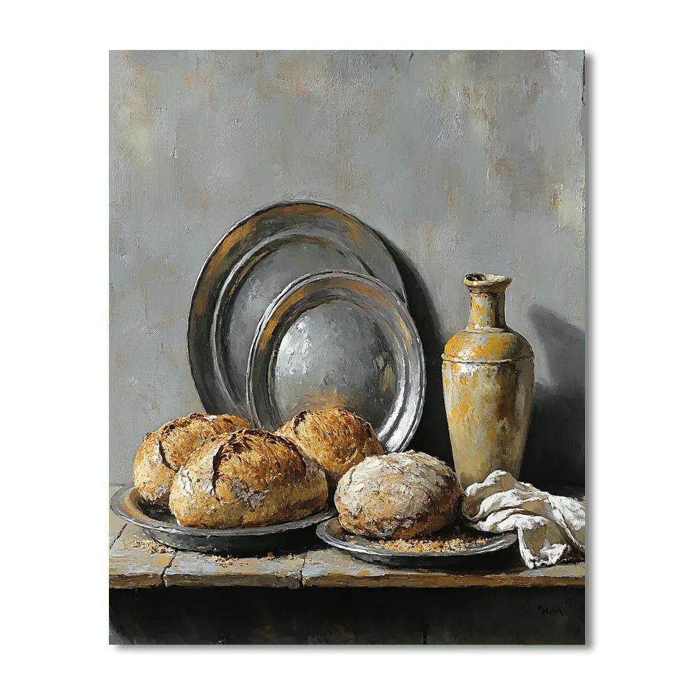 Diego Velázquez Inspired Pewter Plates And Loaves Composition paint by number