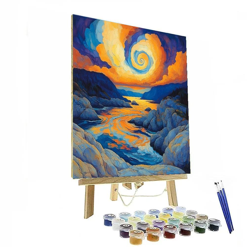 Edvard Munch Inspired Swirling Twilight Fjords DIY paint by numbers