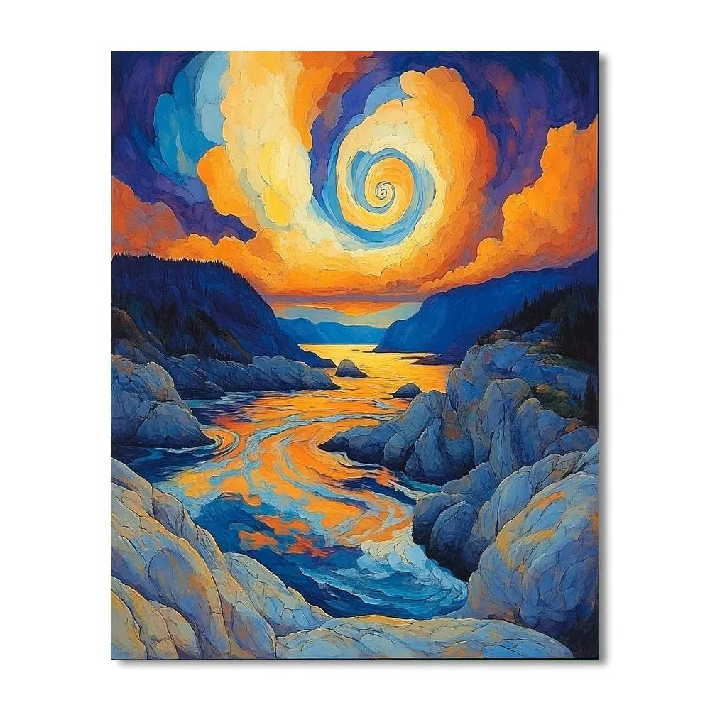 Edvard Munch Inspired Swirling Twilight Fjords DIY paint by numbers
