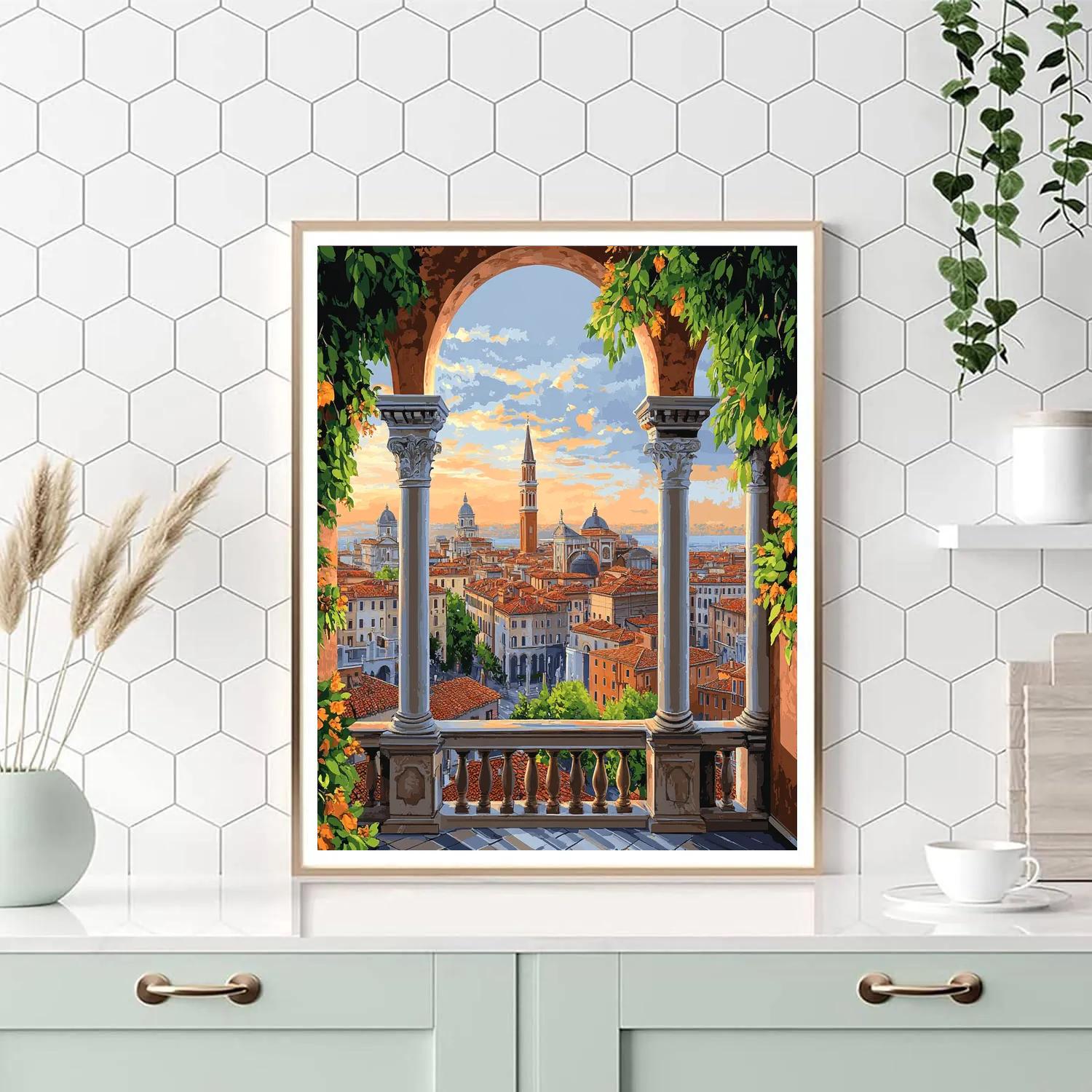 Leonardo Da Vinci Inspired Renaissance Cityscape paint by numbers