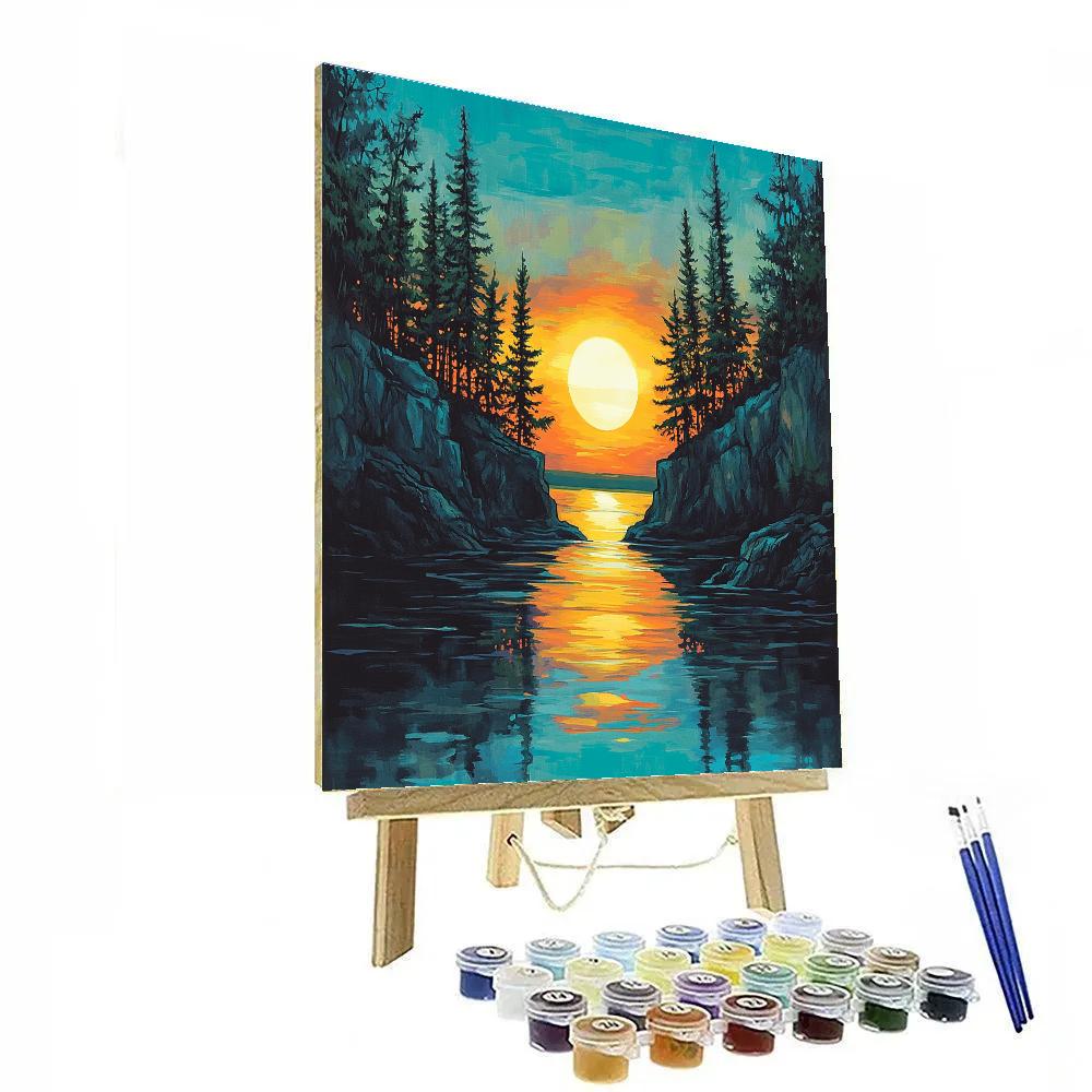 Franklin Carmichael Inspired Pine Screens Against Sunset Glow Paint by numbers kits