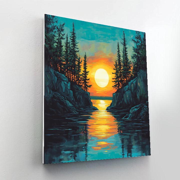 Franklin Carmichael Inspired Pine Screens Against Sunset Glow Paint by numbers kits