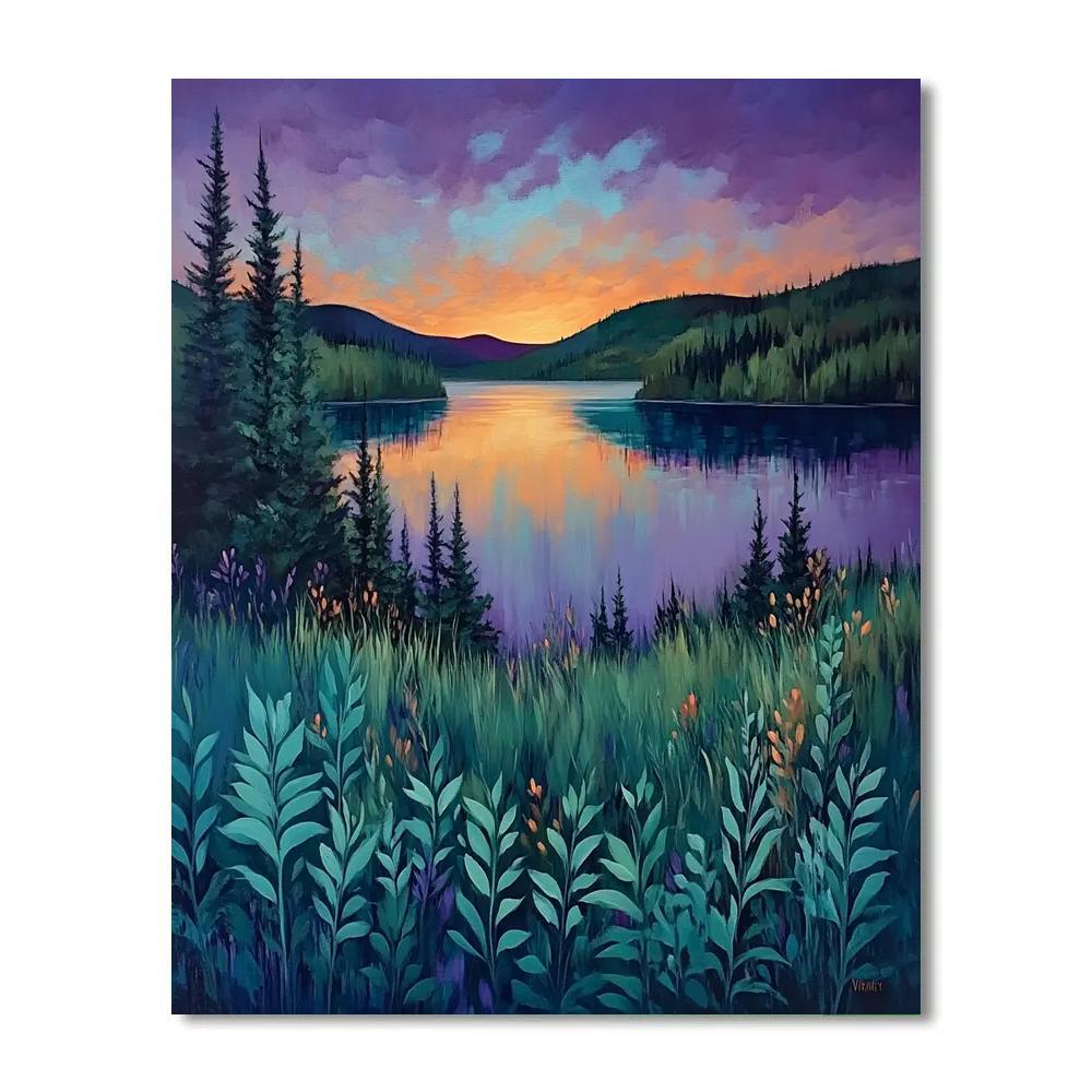 Frederick Varley Inspired Twilight Reflection Over Silent Boreal Lake Numbered painting kits