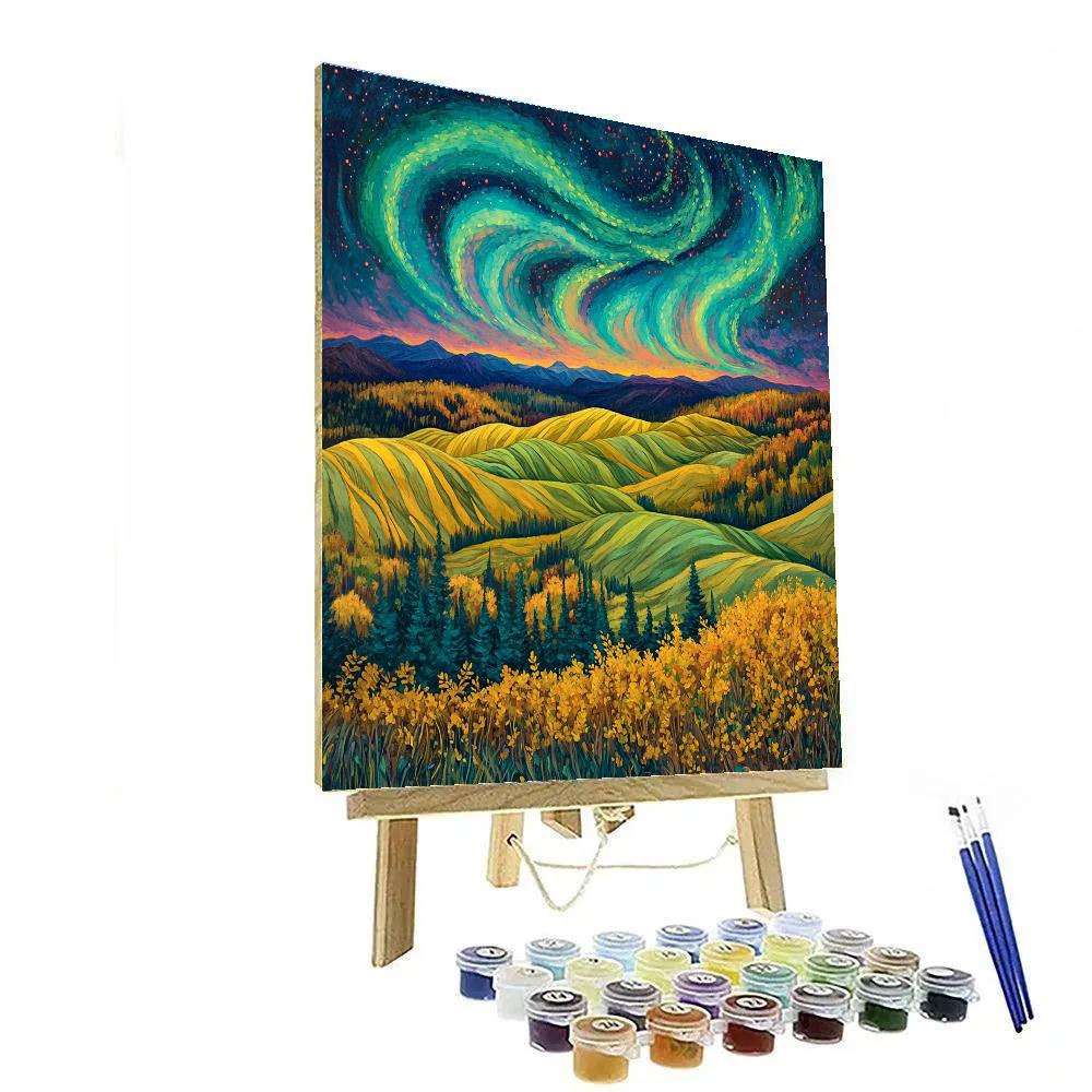 Frederick Varley Inspired Radiant Aurora Over Windswept Highland Hills DIY paint by numbers