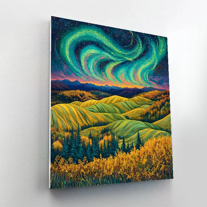 Frederick Varley Inspired Radiant Aurora Over Windswept Highland Hills DIY paint by numbers