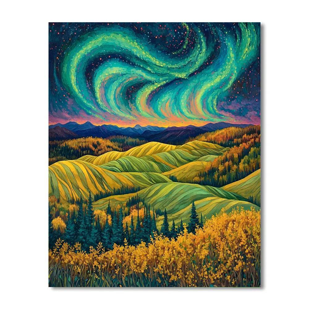 Frederick Varley Inspired Radiant Aurora Over Windswept Highland Hills DIY paint by numbers