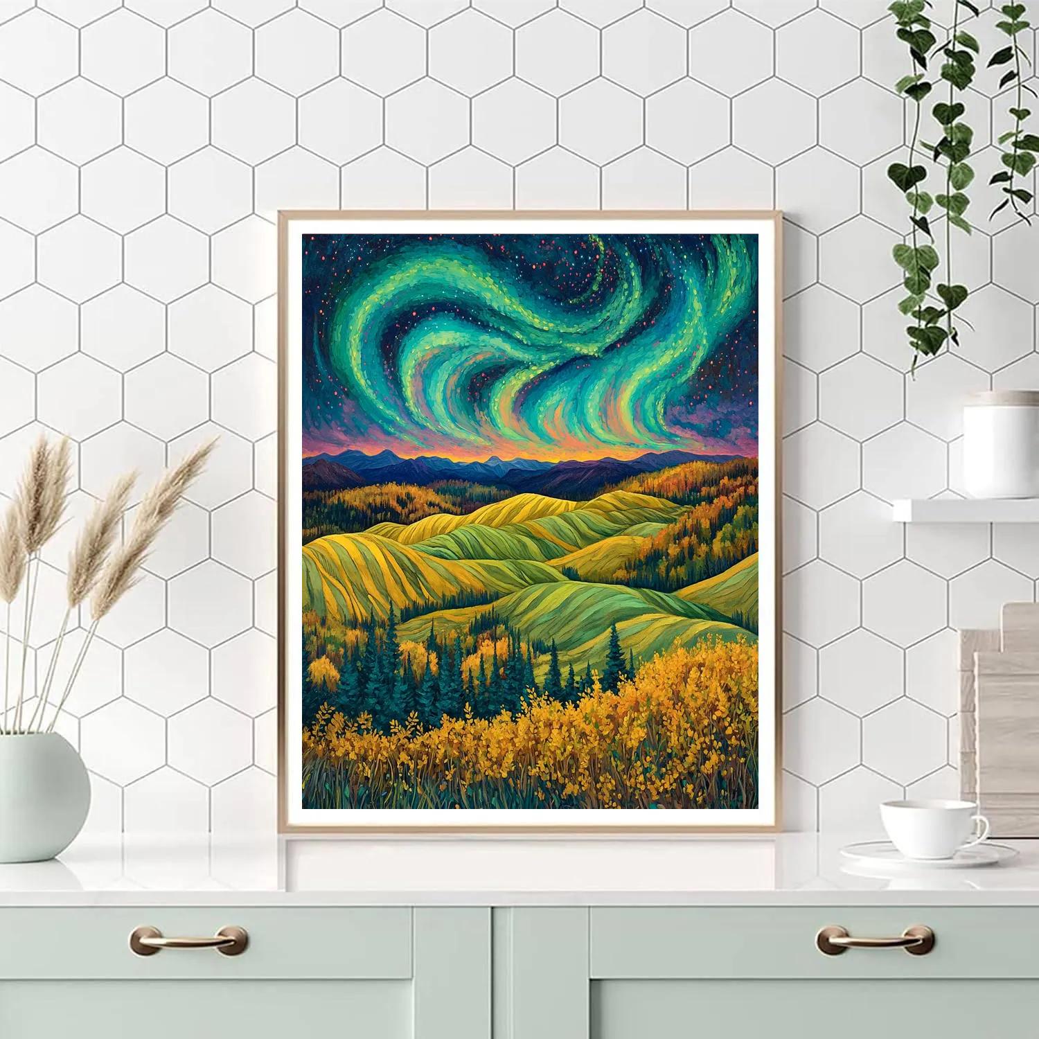 Frederick Varley Inspired Radiant Aurora Over Windswept Highland Hills DIY paint by numbers