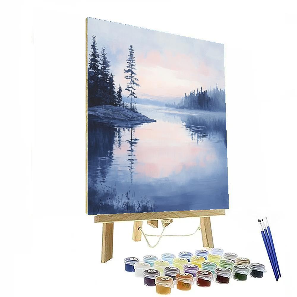Frederick Varley Inspired Silent Lake At Dusk Under Ethereal Pink And Indigo Sky painting number kit