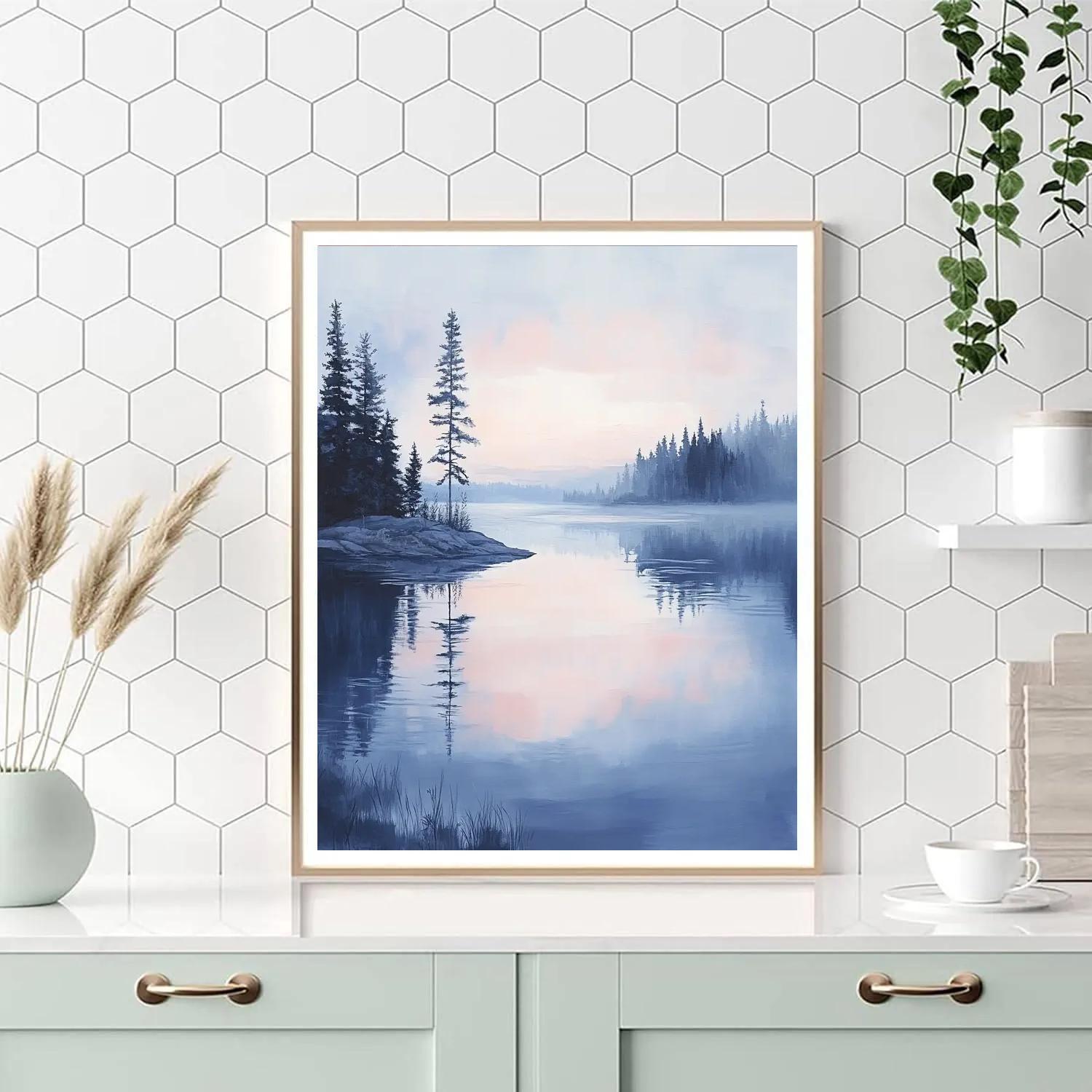 Frederick Varley Inspired Silent Lake At Dusk Under Ethereal Pink And Indigo Sky painting number kit