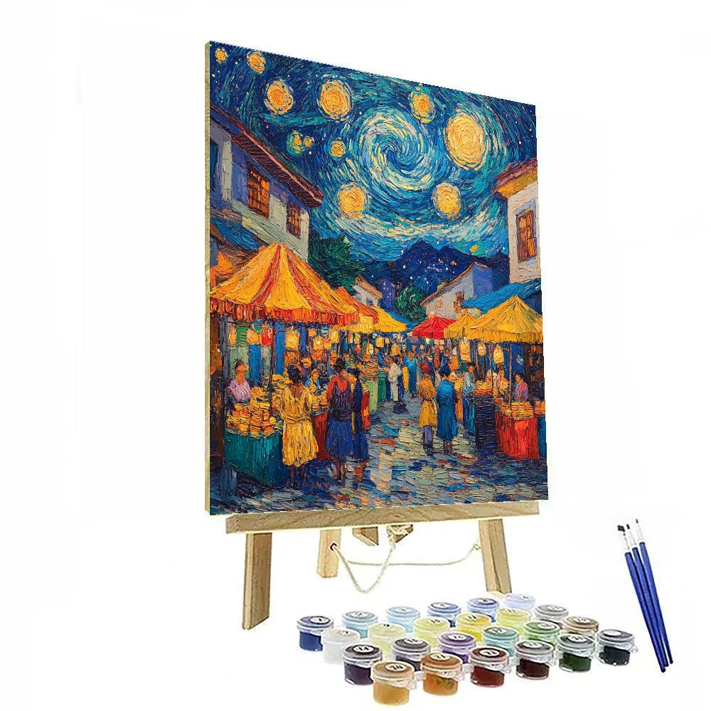 Van Gogh Inspired Vibrant Night Market Paint by numbers art