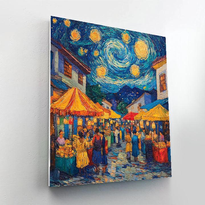 Van Gogh Inspired Vibrant Night Market Paint by numbers art