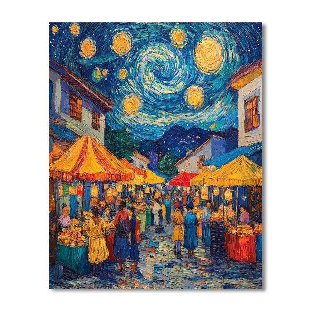 Van Gogh Inspired Vibrant Night Market Paint by numbers art