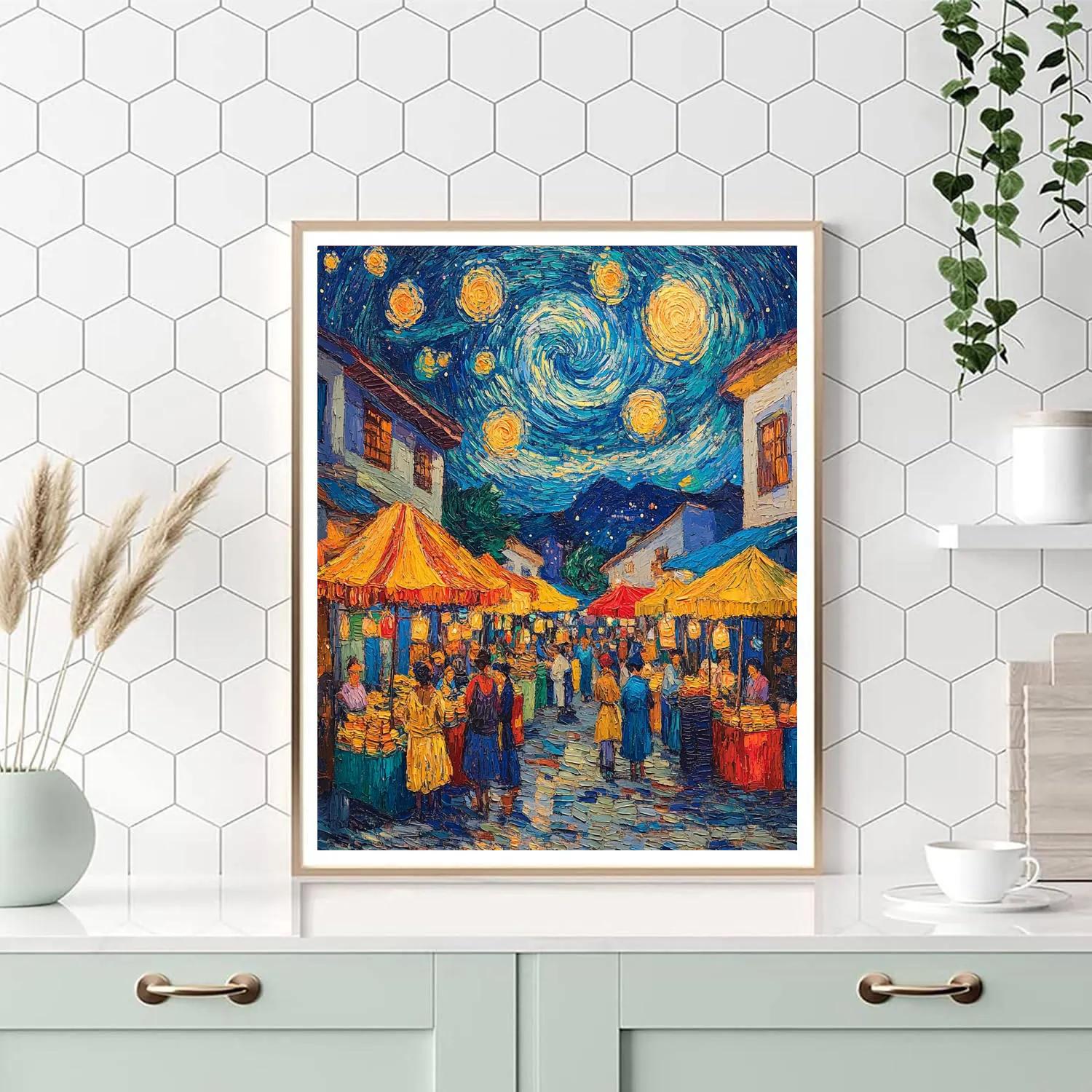 Van Gogh Inspired Vibrant Night Market Paint by numbers art