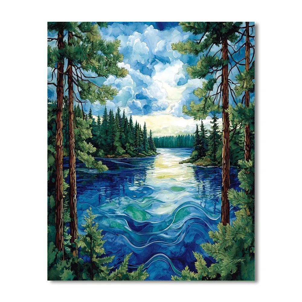 J E H MacDonald Inspired Pine Framed Northern Lake Painting by numbers kit