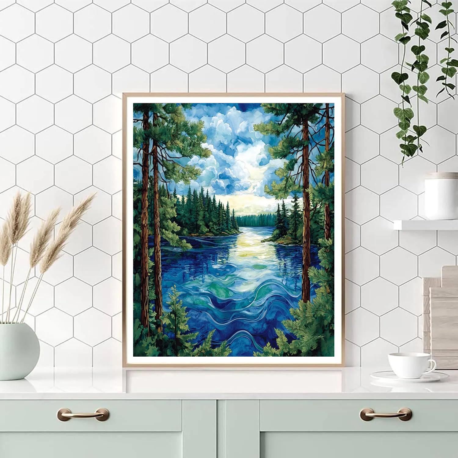 J E H MacDonald Inspired Pine Framed Northern Lake Painting by numbers kit