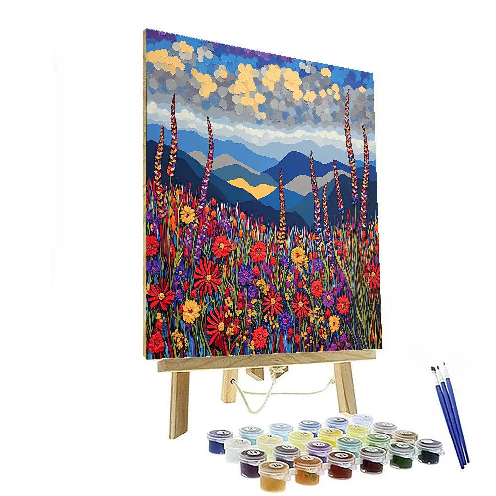 J E H MacDonald Inspired Mountain Meadow With Wildflowers And Sky Paint by numbers art