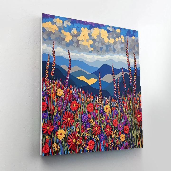 J E H MacDonald Inspired Mountain Meadow With Wildflowers And Sky Paint by numbers art