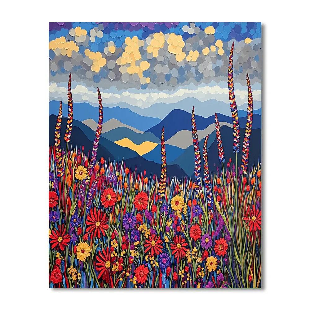 J E H MacDonald Inspired Mountain Meadow With Wildflowers And Sky Paint by numbers art
