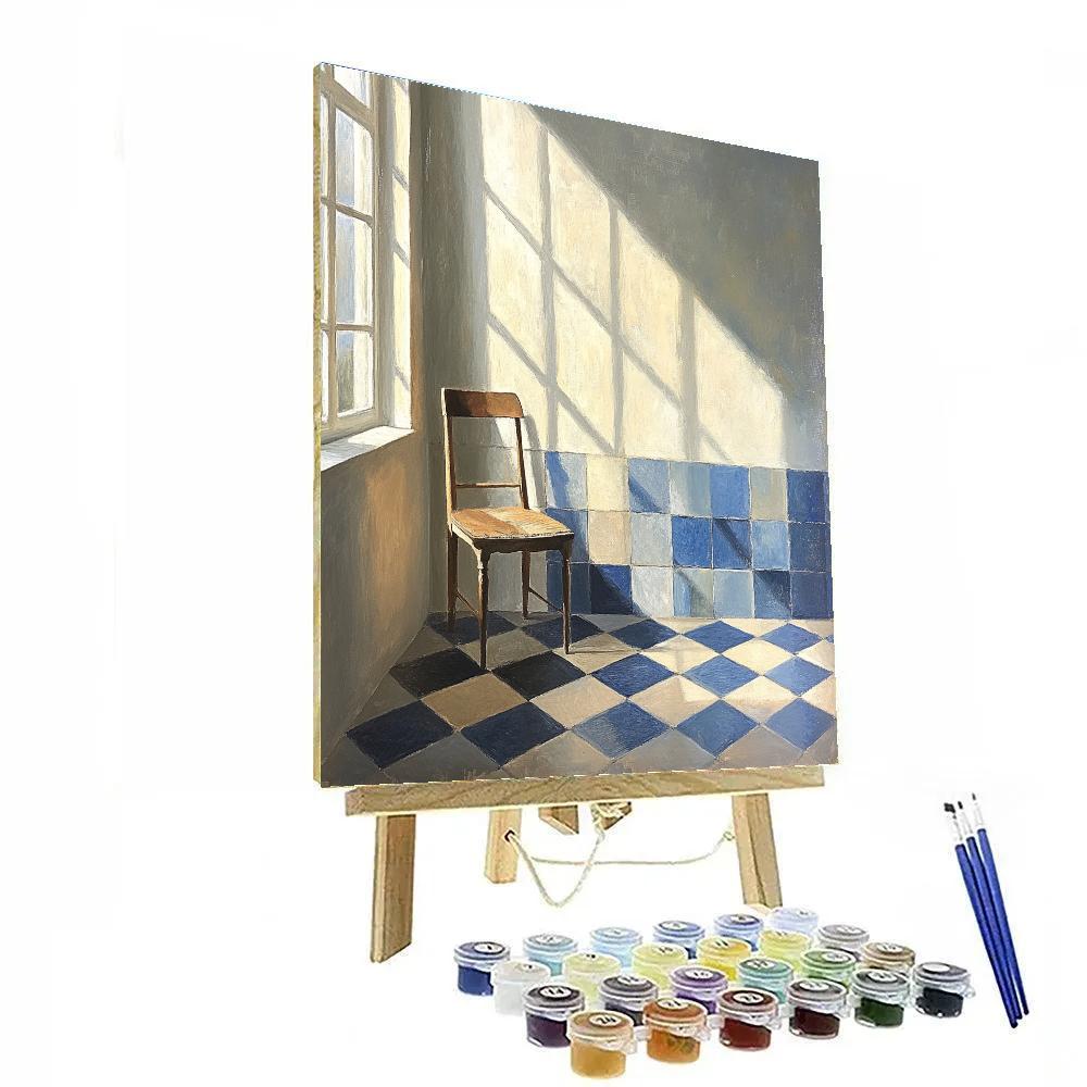 Johannes Vermeer Inspired Sunlit Delft Interior With Blue Tiles Number painting