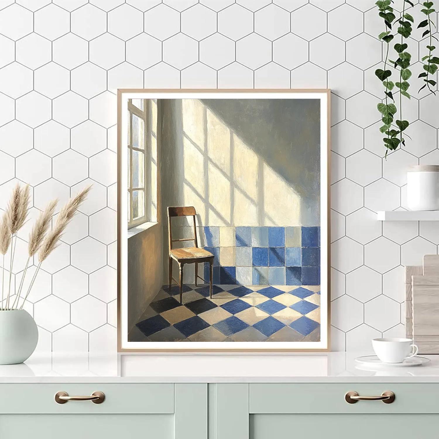 Johannes Vermeer Inspired Sunlit Delft Interior With Blue Tiles Number painting